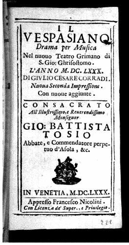 Pallavicino - Il Vespasiano - Libretti - Complete Libretto (1680 Version)