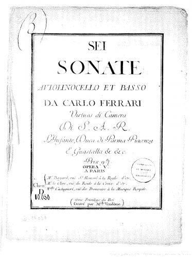 Ferrari - 6 Cello Sonatas, Op. 5 - Score