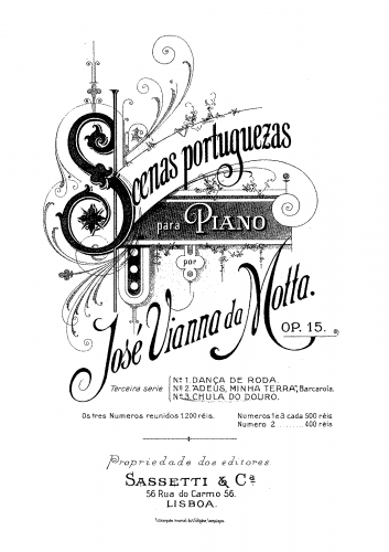 Vianna da Motta - Scenas Portuguesas, 3rd Series, Op. 15 - Piano Score