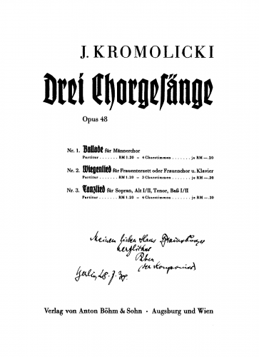 Kromolicki - 3 Chorgesänge - Score