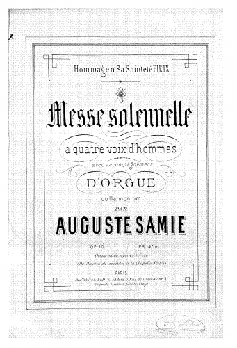 Samie - Messe solennelle à quatre voix d'hommes - Score