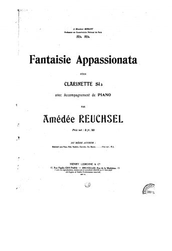 Reuchsel - Fantaisie Appassionata for Clarinet and Piano