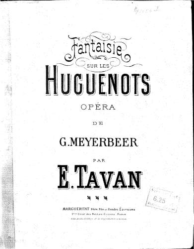 Tavan - Fantaisie sur 'Les Huguenots' - Score