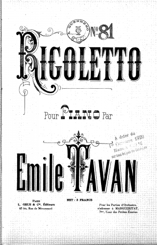 Tavan - Fantaisie sur 'Rigoletto' - Score