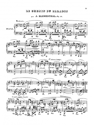 Blumenthal - Le chemin du paradis, Op. 29 - Score