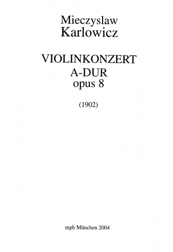 Kar?owicz - Violin Concerto - Score