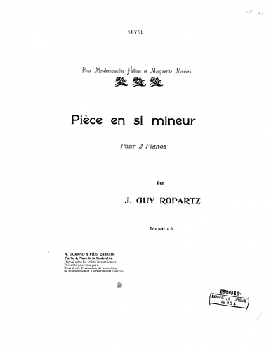 Ropartz - Pièces in B minor - Score