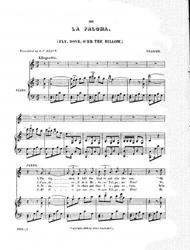 Yradier - La Paloma - Voice and Piano - Score