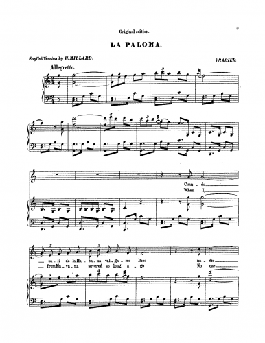 Yradier - La Paloma - Voice and Piano - Score