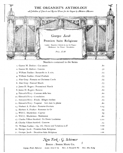 Jacob - Première suite religieuse - Organ Scores - Score