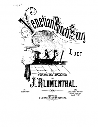 Blumenthal - Venetian Boat Song - For Soprano, contralto and piano - Score