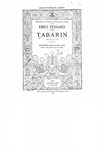Pessard - Tabarin - Complete Opera For Piano Solo (d'Aubel) - Score
