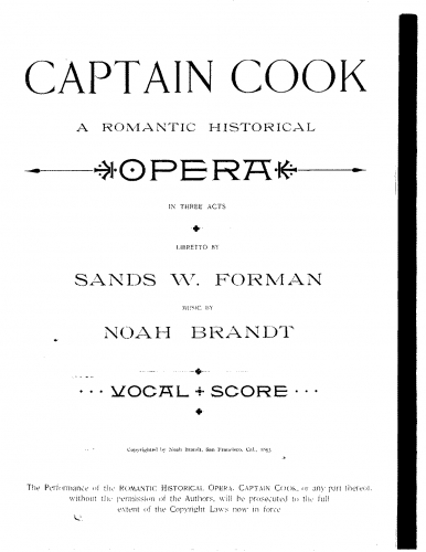 Brandt - Captain Cook - Vocal Score - Score