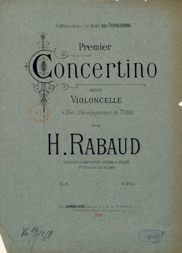 Rabaud - Cello Concertino No. 1 - Scores and Parts