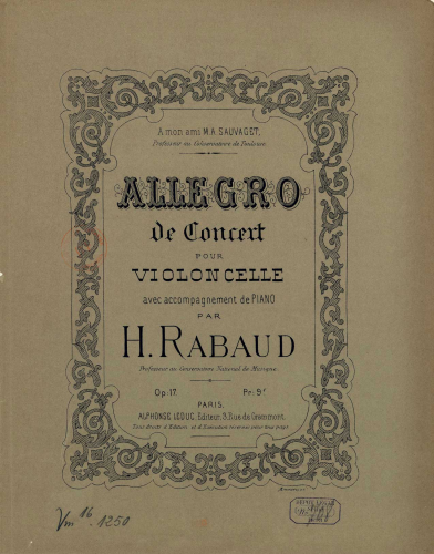 Rabaud - Allegro de concert - Scores and Parts