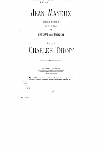 Thony - Jean Mayeux - For Piano solo - Score