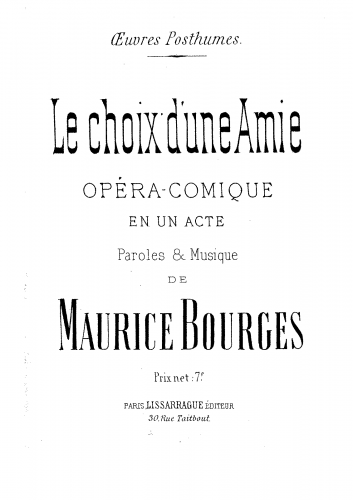 Bourges - Le choix d'une amie - Vocal Score - Score