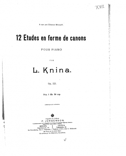 Knina - 12 Etudes en forme de canons - Score