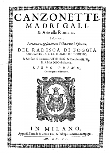 Radesca - Canzonette, madrigali, e Aria alla Romana - Score