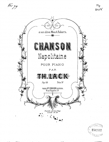 Lack - Chanson napolitaine - Piano Score - Score