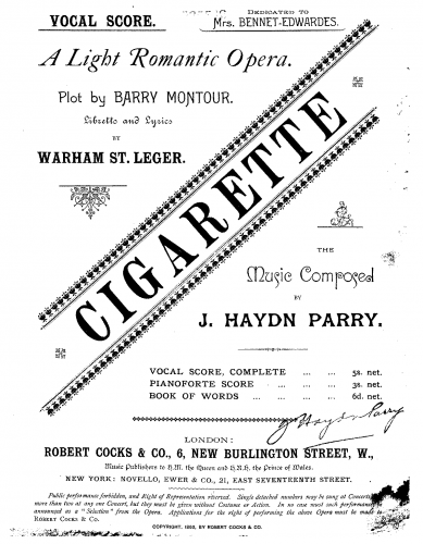 Parry - Cigarette - Vocal Score - Score