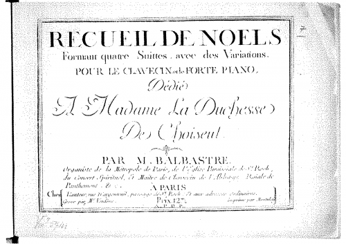 Balbastre - Recueil de Noëls - Score