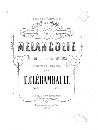 Clérambault - Mélancolie - Score