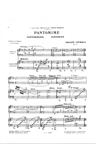 Courras - Pantomime, Op. 32 - For 2 Pianos (Composer) - Score