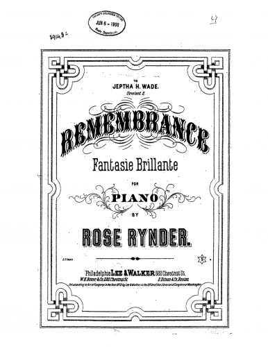 Rynder - Remembrance - Piano Score - Score