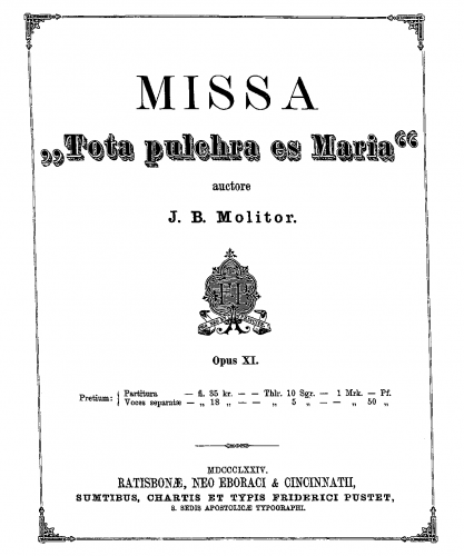 Molitor - Missa 'Tota pulchra es Maria' - Score