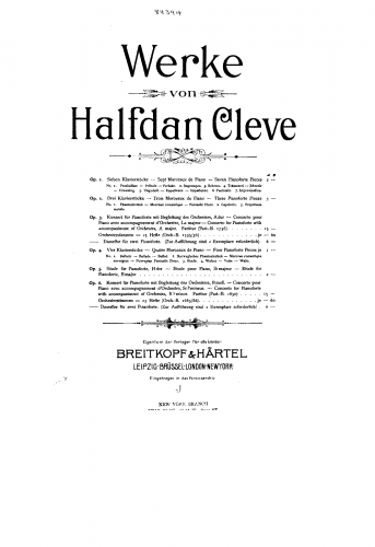 Cleve - Piano Concerto No. 2, Op. 6 - For 2 Pianos (Unknown) - Score