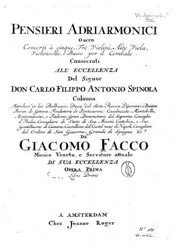 Facco - 12 Concerti, 'Pensieri Adriarmonici', Op. 1