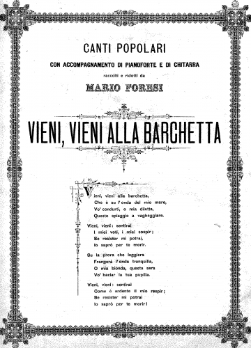 Foresi - Vieni, vieni alla barchetta - Score