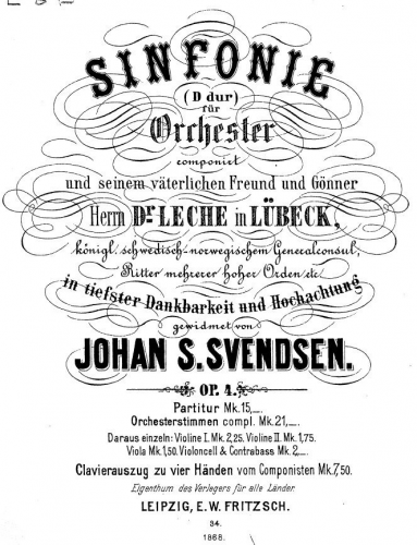 Svendsen - Symphony No. 1 - Score