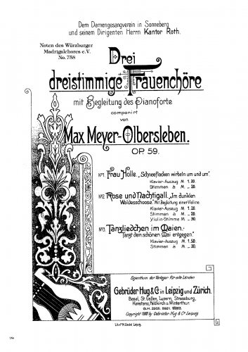 Meyer-Olbersleben - 3 dreistimmige Frauenchöre - Score