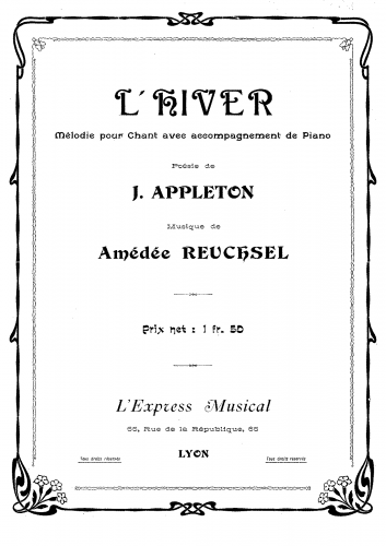 Reuchsel - L'hiver - Vocal Score - Score