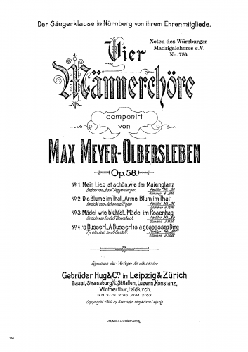 Meyer-Olbersleben - 4 Männerchöre - Score