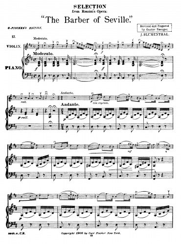 Blumenthal - Selection from Rossini's Opera 'The Barber of Seville' - Score