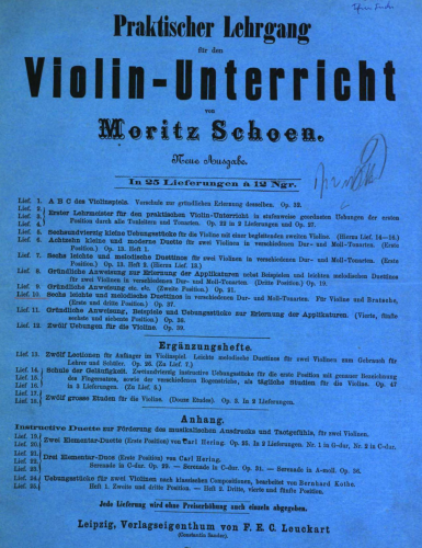 Schön - Praktischer Lehrgang für den Violin-Unterricht. - 10. 6 Duettinos, Op. 37