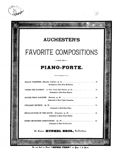 Auchester - Under the Rainbow - Piano Score - Score