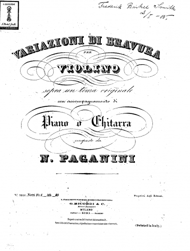 Paganini - 24 Caprices for Solo Violin - Caprice No. 24 For Violin and Piano or Guitar (Composer) - Score