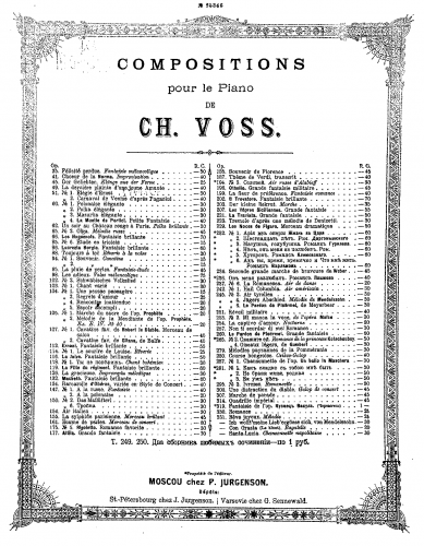 Voss - Six transcriptions pour le piano seul - Score