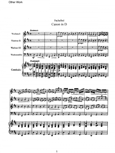 Pachelbel - Canon and Gigue - Canon - Score