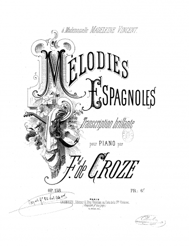 Croze - Mélodies espagnoles - Score