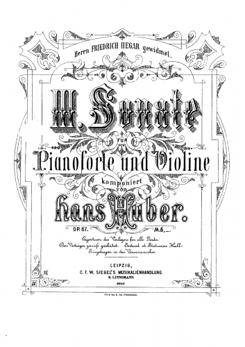 Huber - Violin Sonata No. 3, Op. 67 - Score and part - complete