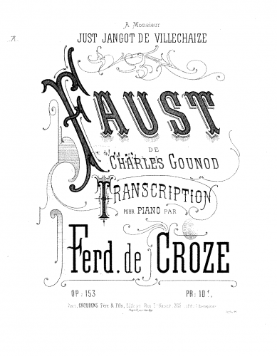 Croze - Transcription sur 'Faust' - Score