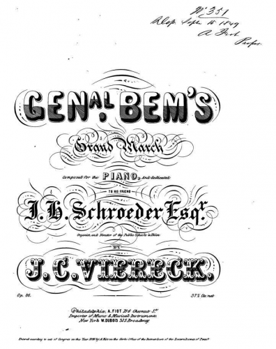 Viereck - General Bem's Grand March - Piano Score - Score