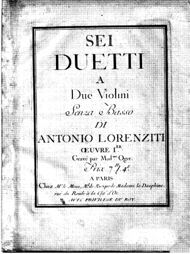 Lorenziti - 6 Violin Duets, Op. 1