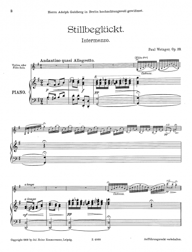 Wetzger - Stillbeglückt, Op. 39 - Piano score and flute part