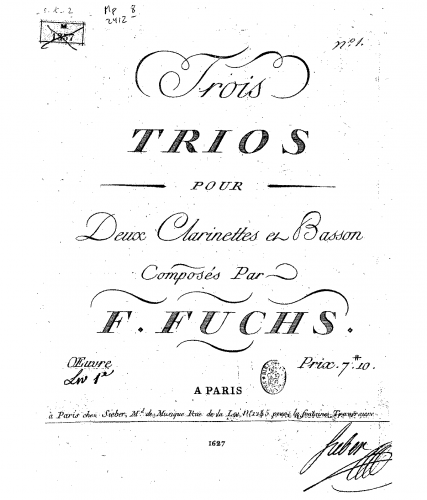 Fuchs - 6 Trios for 2 Clarinets and Bassoon